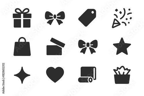 Icon wrapping star vector knot confetti fill wrapped collection gift box ribbon