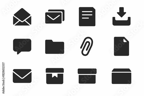 Sealed document icons inbox clip icon minimalistic arrow vector mail paper stack