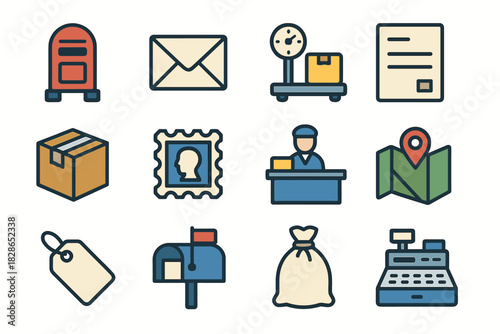 Parcel icons mailbox package vector office desk post icon map bag letter
