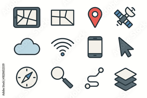 Route digital line signal icon zoom icons vector tablet gps map phone