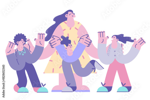 Teacher and mother with children concept