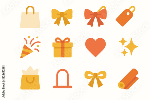 Paper icon tissue box icons vector gift bow knot bag confetti sparkle