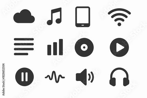 Icons icon wifi stream music wave note play button vector pause equalizer