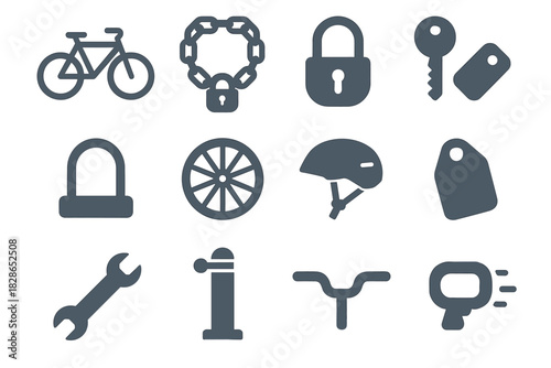 Wheel bike lock wrench light vector tag padlock chain bicycle icon key