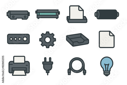 Printer cable icon button vector plug toner paper icons laser body unit