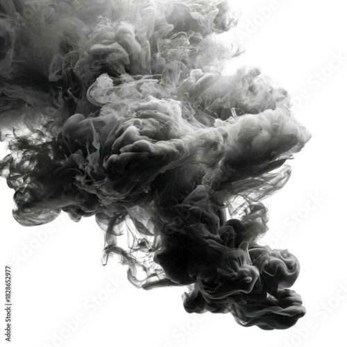 Rising black smoke effect on transparent background for artistic design and visual elements