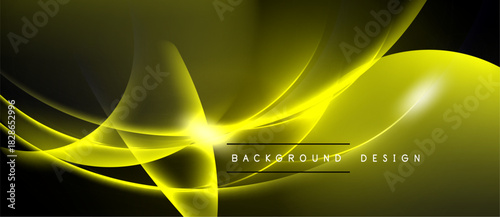Abstract yellow lines create dynamic flow. Bright center radiates energy against dark backdrop. Modern design element.