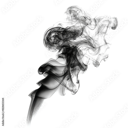 Rising black smoke effect on transparent background for artistic design and visual elements