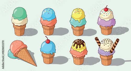 Colorful ice cream cones assortment for summer treats