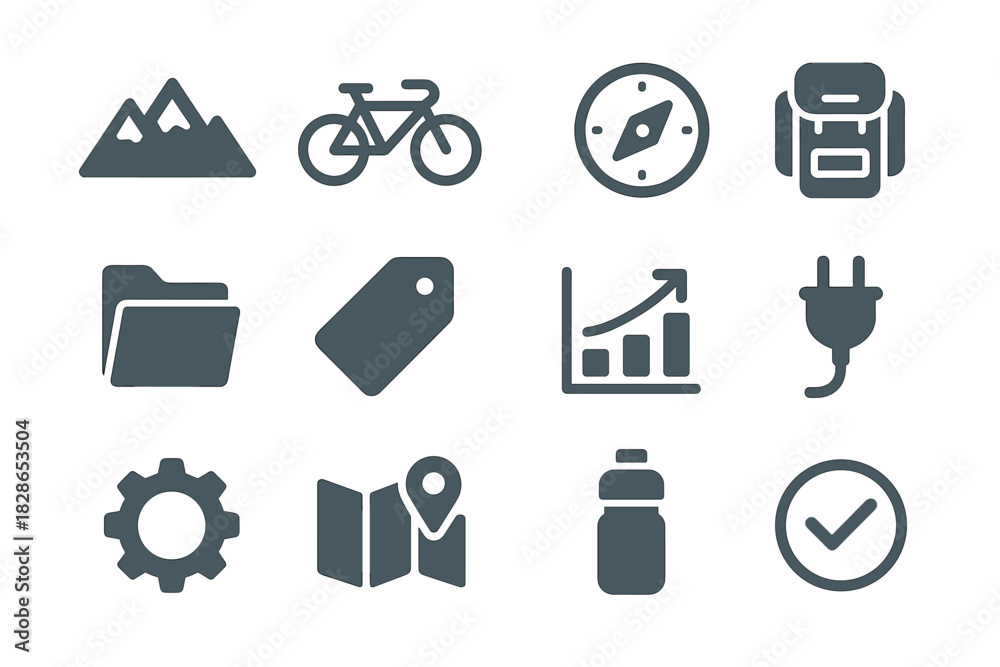 Fototapeta premium Bike checkmark cycling mountain adventure folder icons map bottle vector icon gear