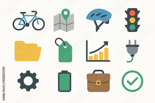 Traffic vector battery city icon light plug gear icons checkmark urban cycling