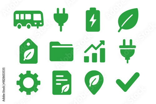 Plug leaf electric tag vector gear bus transport folder eco icons document