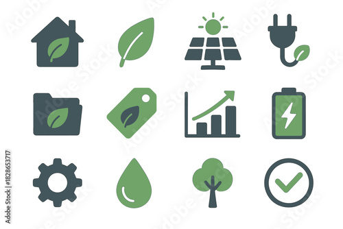 Folder gear house icon tree home solar chart eco battery vector tag