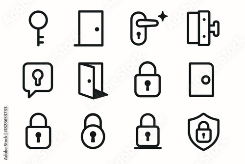 Spark line vector lock minimalist icon outline hinge grid door base shadow