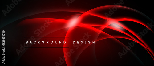 Abstract red design. Dynamic curves create glowing effect over dark background. Modern visual presentation.