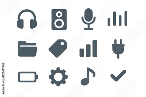 Note vector headphones devices tag icon battery audio chart plug speaker mic