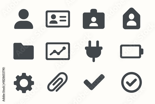 Flat icon gear chart icons battery minimalist identification folder plug vector tag