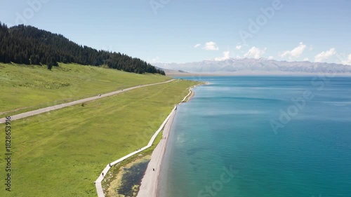 Lake and grassland with a sunny day 4k
