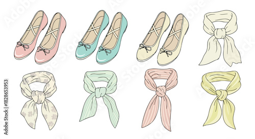 Ballet flats and scarves in pastel colors