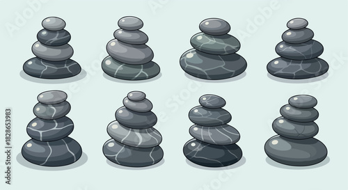 Stacked stones zen balance meditation with transparent background
