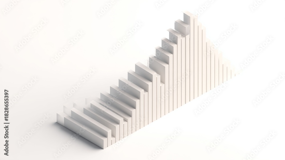 Obraz premium Abstract representation of a 3D stacked bar chart illustrating growth and progress in a clean and minimalist design with white and light tones