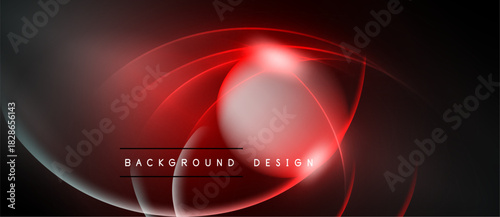 Abstract red neon lines form circular shapes. Dark background enhances glowing effect. Modern design element for banners, presentations.