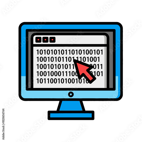 Computer Screen Displaying Binary Code with Cursor Pointer.