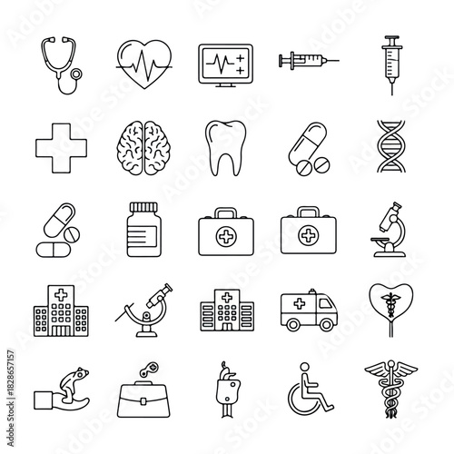 Medical and Healthcare Thin Line Icon Set Collection.