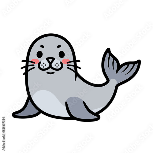 A cute cartoon seal with pink cheeks and a friendly smile, isolated on a white background.