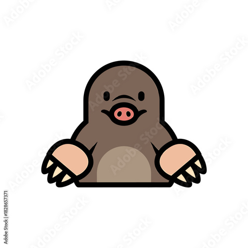 Cartoon illustration of a mole with brown fur, pink nose, and large paws.