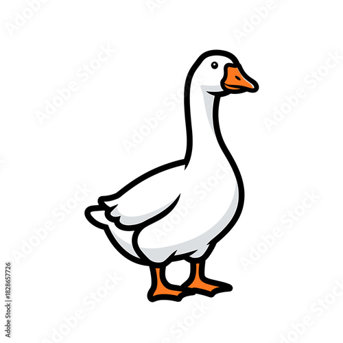Cartoon illustration of a white goose standing upright with an orange beak and feet.