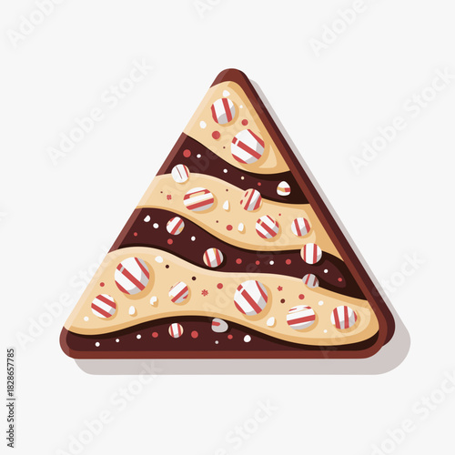 Peppermint bark slice vector with crushed candy cane pieces – Suitable for confectionery branding, Christmas menus, or sweet treat graphics.