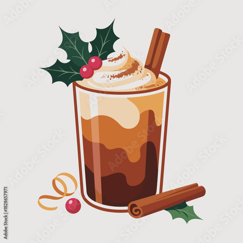 Christmas Pudding Smoothie Drink Vector Illustration – Perfect for healthy holiday recipes or winter beverage promotions.