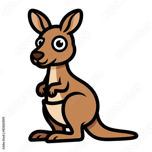 Cartoon illustration of a standing kangaroo with a friendly expression, isolated.