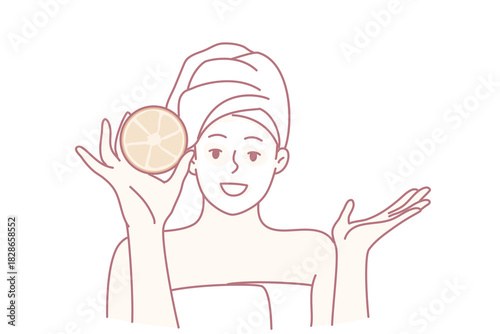 gentle facial routine with natural ingredients, relaxing spa experience focused on nourishing skin naturally, selfcare session involving citrus and towels for revitalizing skin naturally