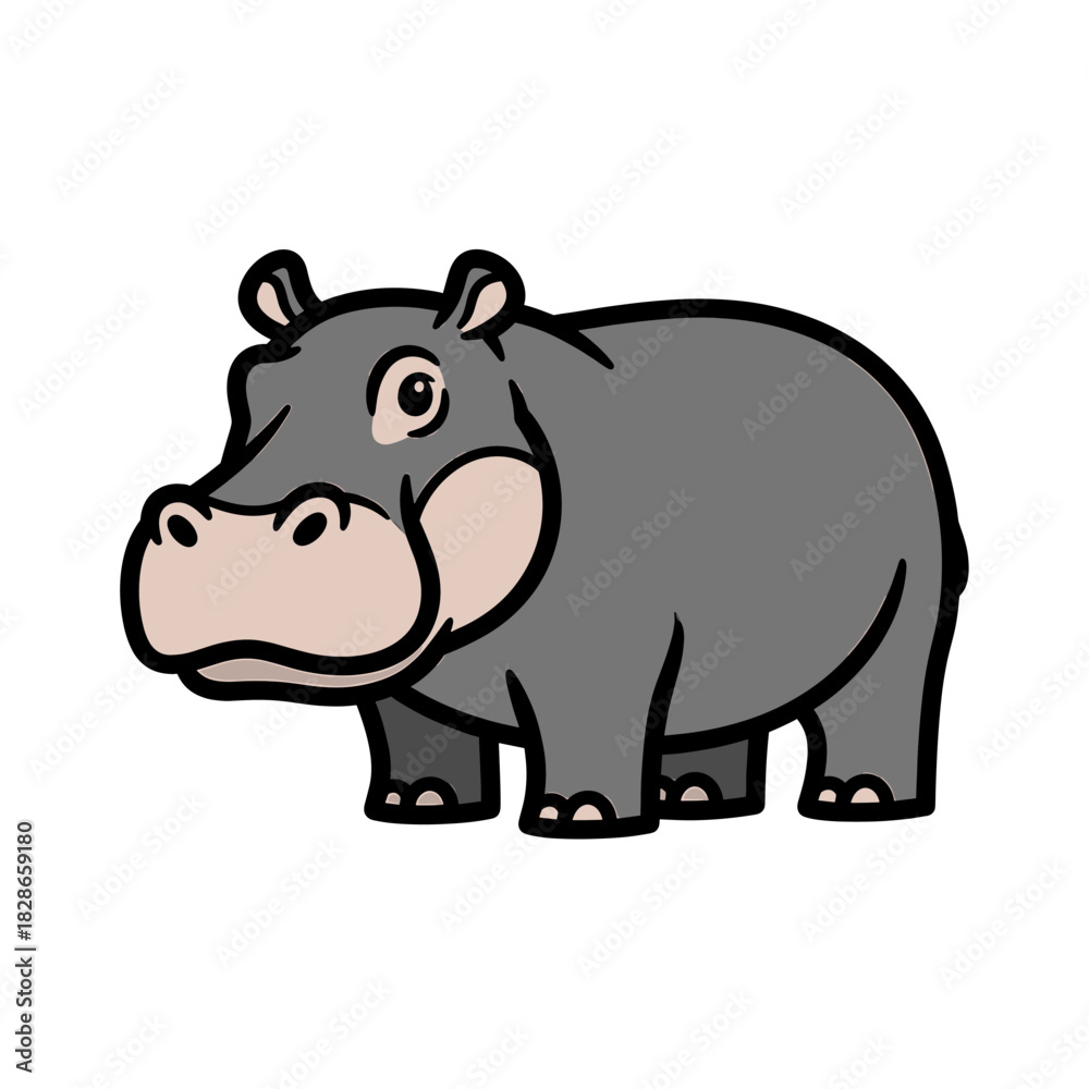 Obraz premium A cartoon hippo stands facing the viewer, showcasing its features.