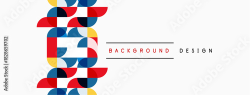 Abstract geometric pattern. Colorful shapes form helix structure. White background with text labels design elements.