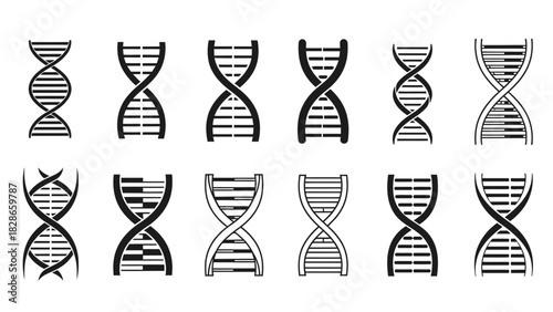 Explore human genome with stylized DNA strand set, visualizing genetic code, biology, science, medicine, and healthcare for medical research and innovation