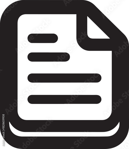 Black and white illustration of a document with text and a curled corner.