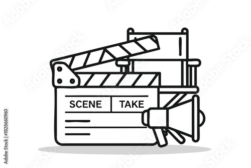 Film clapboard and megaphone illustration
