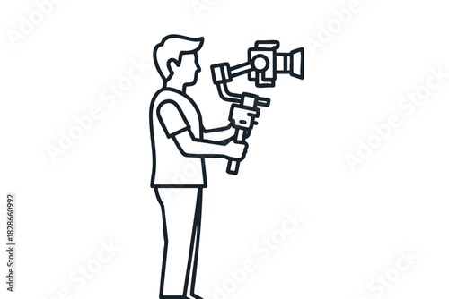 Cameraman Recording Video with Professional Camera Equipment