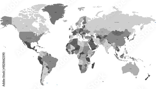 World map. Grey modern vector map. Silhouette map.
