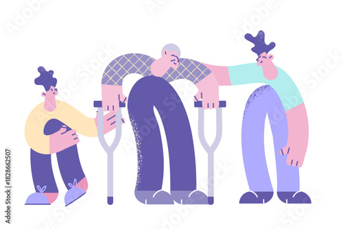 Helping elderly disabled people concept