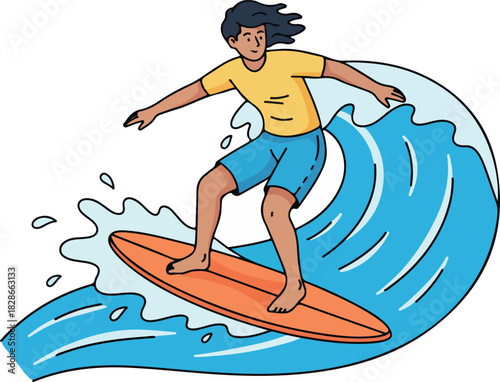 A person surfing on a wave with a surfboard, enjoying the ocean and the sport.