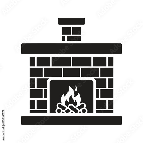 Fireplace with fire symbolizing winter warmth and cozy atmosphere