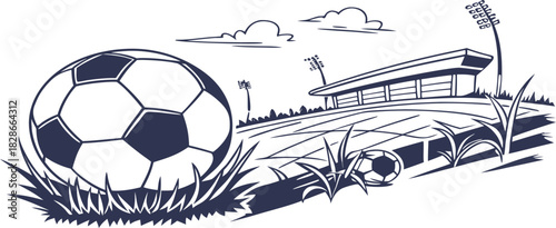 3d vector illustration of a soccer ball on a grunge grass field ready for a world championship football game kick