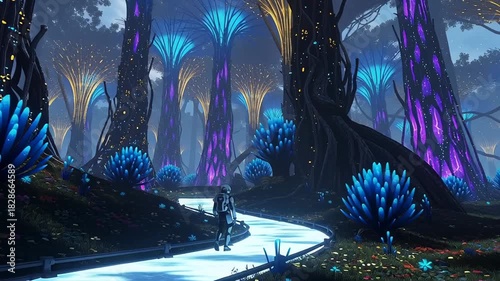 Mystical Forest Journey - A Sci-Fi Adventure Through Bioluminescent Woods.