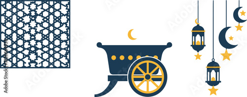 Ramadan cannon and decorative elements with islamic geometric pattern