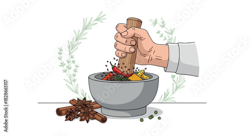 Spice grinding with mortar and pestle