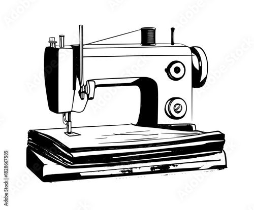 Stitched Silence: Vintage Sewing Machine's Solitary Work | Clean, isolated vector art for creative projects.